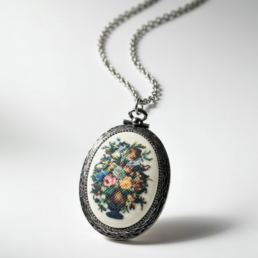 Vintage Silver Tone Sarah Coventry Necklace Floral Tapestry Statement Pendant